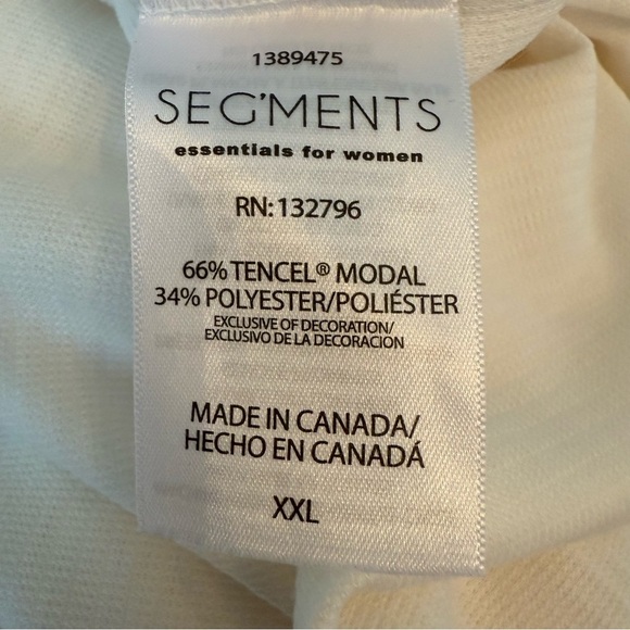 Segments V-Neck Ribbed 3/4 Sleeve Top Ivory Modal Basic Capsule Canada Sz XXL - Picture 8 of 8